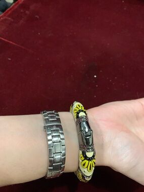 Source Unknown Yellow and Silver Floral Enamel Bracelet